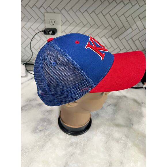 KU Jayhawks Zephyr Trucker Hat Blue Red Snapback Cap Mesh Adjustable NCAA - Picture 2 of 7